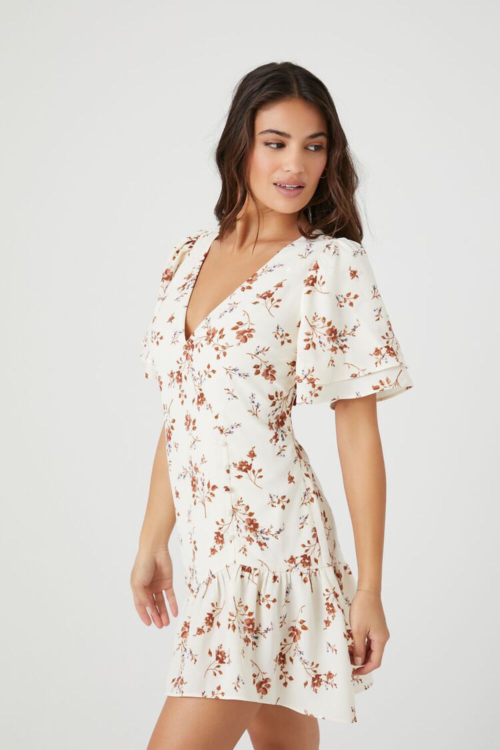 Satin Floral Flounce Mini Dress